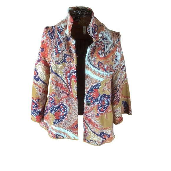 Anthropologie Moth Paisley Knit Jacket Cardigan Boho Open Front XS - Picture 3 of 13
